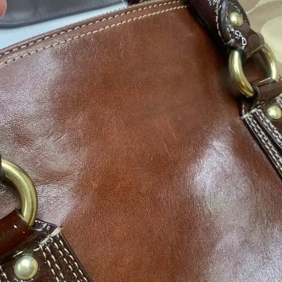 Coach Op Art Large Sabrina H0826-12943 Khaki Sateen/Leather Satchel Bag - Picture 10 of 10